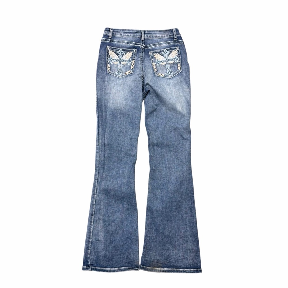 Love SOHO Y2K Winged Cross Flare Jeans Size 15